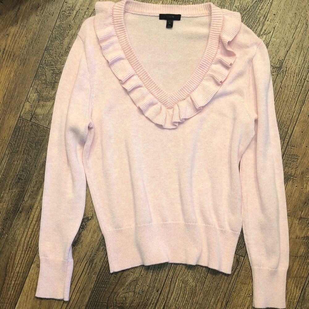 Light Pink Ruffle V-Neck Sweater - Women